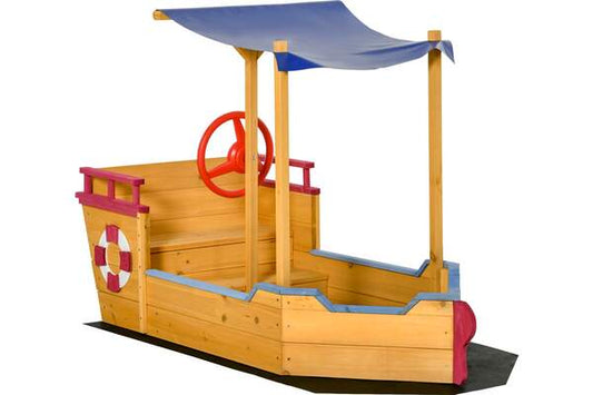 Wishlist - Wooden Sand Pit Sandbox Pirate Sandboat Outdoor w/ Canopy Shade